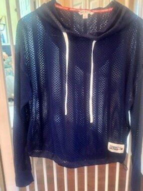 Tommy Hilfiger Navy Mesh Hooded Swim Cover up Top Large